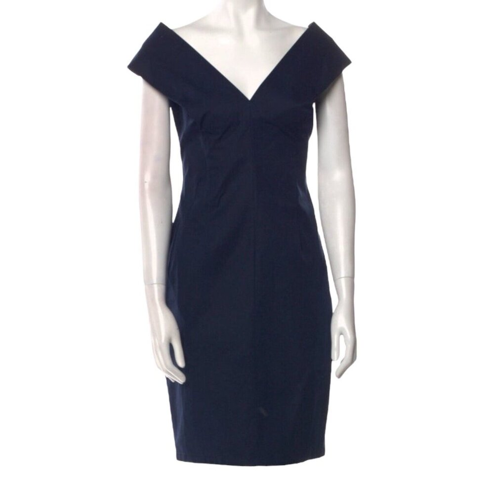 PRADA Designer V-Neck Sheath Blue Mini Dress Size 8 Medium. Stunning!